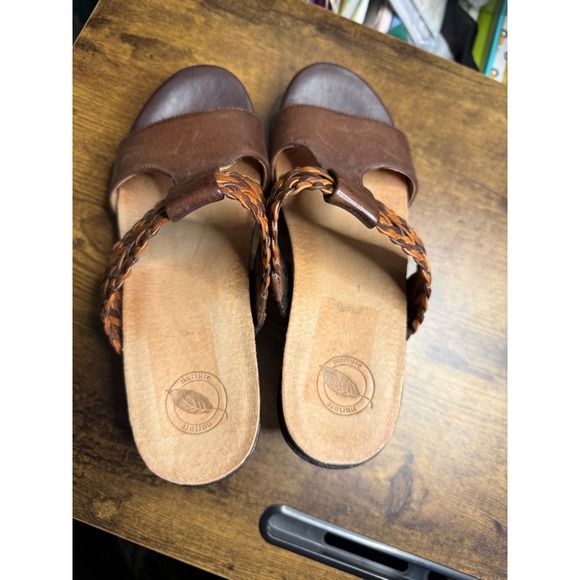 Nurture Wedge Joplin Sandals T-Strap Braided Leather Brown ‎ Comfortable Shoes - Picture 4 of 6